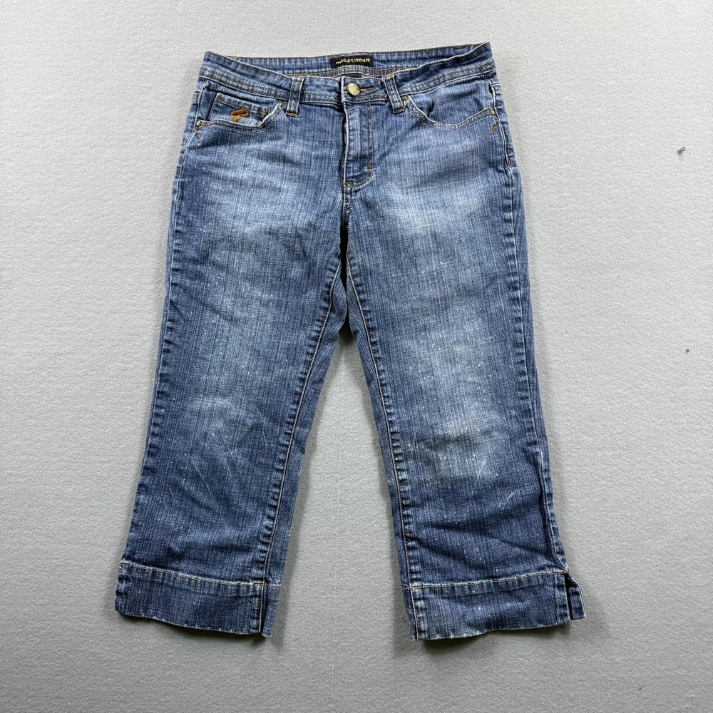 Rocawear Capri Jeans Juniors 9 Blue Medium Wash Cuffed Logo Pockets‎ Denim